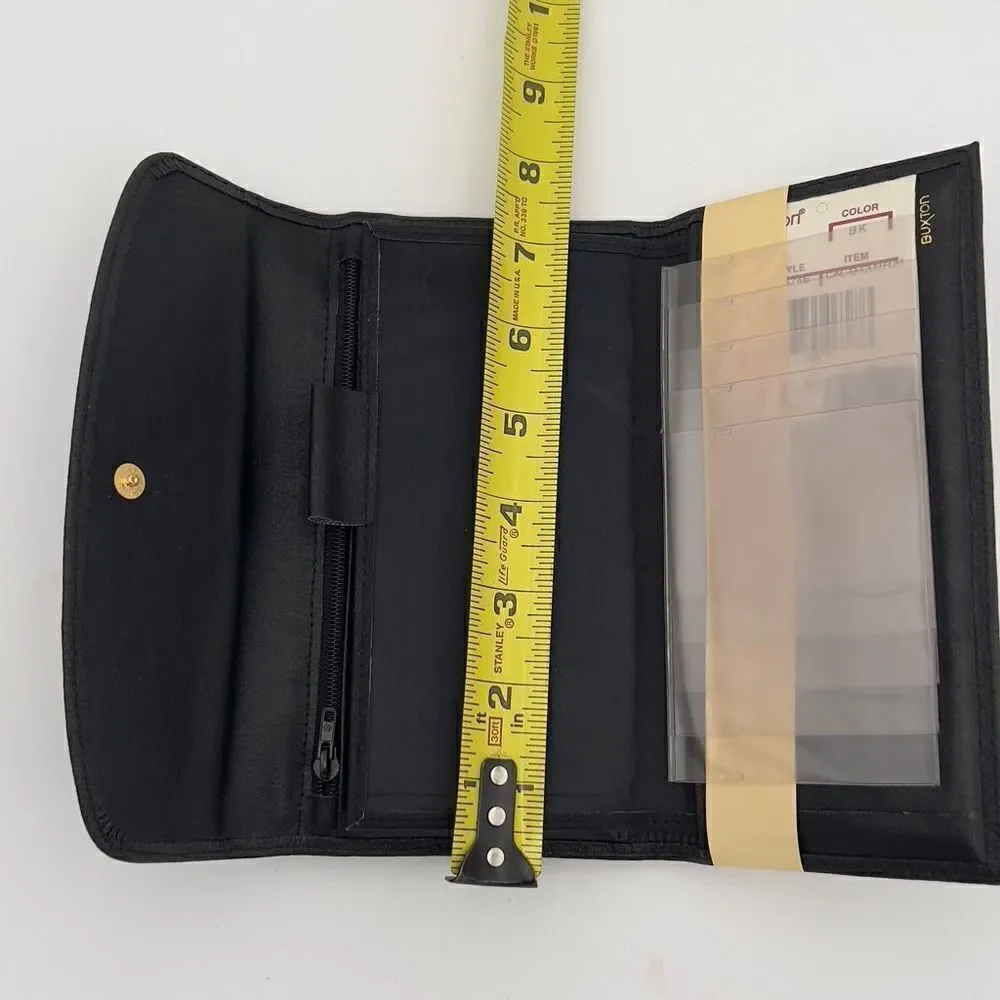 New with Defect BUXTON CAL Q CLUTCH Wallet Tri-Fold Genuine Leather Black Wallet